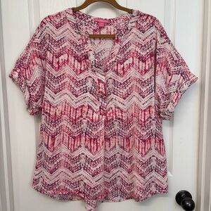 Pink Chevron Print Blouse | Woman Within 1X